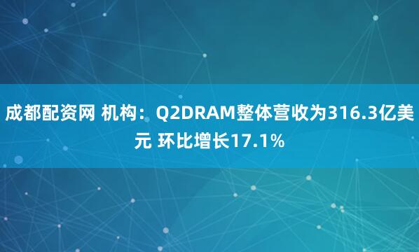 成都配资网 机构：Q2DRAM整体营收为316.3亿美元 环比增长17.1%